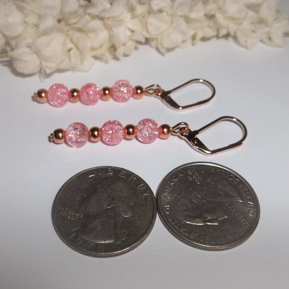 Earrings Rose Gold and Pink Dangle Drop Jewelry Gift Idea for Girl Woman 8122 - Picture 5 of 8